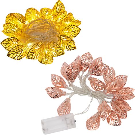 Guirlande lumineuse feuille ajourée or rose 20 LED étanche à piles pour porte fête intérieur (1/4)