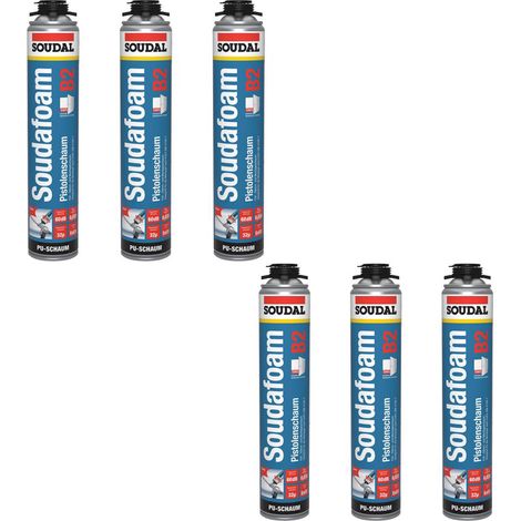 6x Soudal Soudafoam B2 Pistolenschaum 750ml Dämmschaum Montageschaum PU Schaum