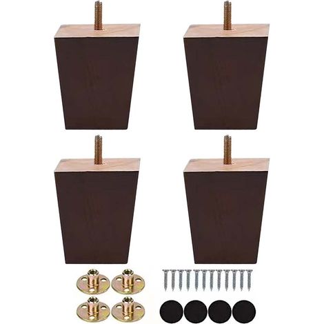 5 Inch Pieds De Meuble En Bois Naturel, 4 Pièces Pieds De Table Droit Carré Avec 5/16" 8mm Boulon Pré-percé Vis Protecture De Plancher Pour DIY Meuble Sofa Fauteuil Canapé Lit Noyer (1/4)