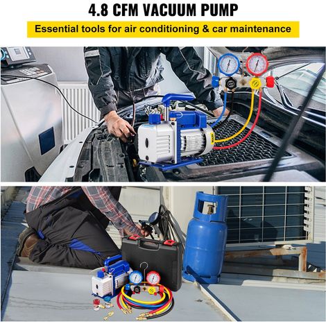 Pompe à Vide Climatisation, 136 L/min, Pompe à Vide Frigoriste CVC 1/3 HP avec Kit Jauges de Collecteur à 4 Voies et Tuyau 1440 tr/… (1/5)