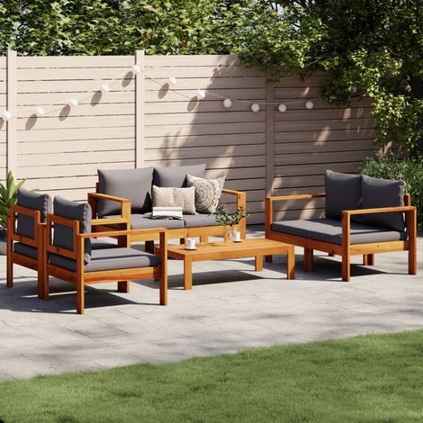 Salon de jardin avec coussins 5 pcs Bois d'acacia solide (1/5)