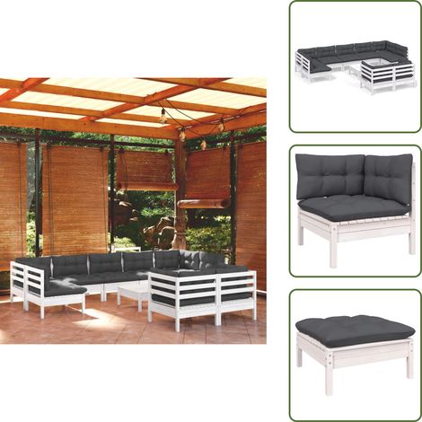 Cojines para sofás - vidaXL Muebles de jardín 10 pzas con cojines blanco madera maciza pino - Muebles modulares