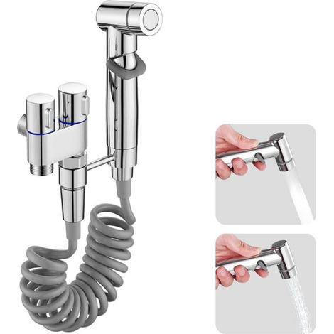 Adaptador universal para grifo de inodoro de dos vías con válvula de control doble (1 entrada/2 salidas), bidé portátil (plateado).