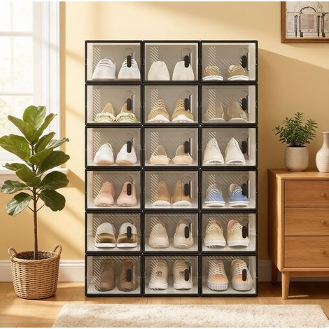 Stapelbare Schuhboxen 25x18,5x35,5 cm Schwarz/Transparent Kunststoff mit Frontöffnung (1/5)