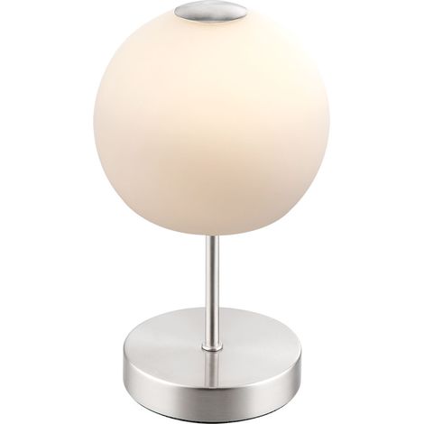 Lampe de table lampe d'appoint lampe de lecture lampe de table lampe de lecture lampe étude, métal verre blanc opale nickel forme sphérique, 1x LED 5 watt 360 lumens blanc chaud, DxH 15x27,5 cm (1/5)
