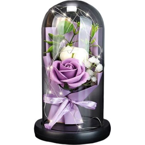 Cupola di vetro - AMOUNE - Rosa eterna - Luci LED - Regalo di San Valentino - Decorativa (1/4)