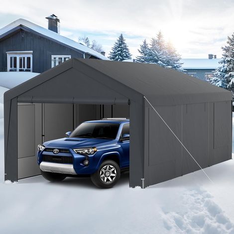 Goplus – Abri tente garage 3x6 m – Carport résistant aux intempéries – Couverture PE – 8 parois amovibles – Installation rapide avec gants inclus (1/5)