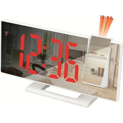 Horloge murale numérique à LED, projecteur, horloge de plafond avec affichage de l'heure et de la température, rétroéclairage, répétition de répétition, pour la maison, blanc et rouge (1/4)