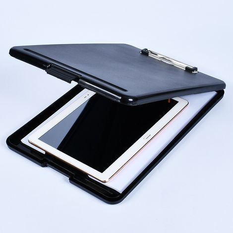 Portapapeles de plástico transparente para guardar documentos. Ideal para la escuela, el hogar y la oficina (negro liso). (1/5)