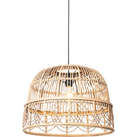QAZQA Oriental Lámpara colgante oriental de ratán 44 cm - Michelle /Acero Redonda Adecuado para LED Max. 1 x 60 Watt (1/5)