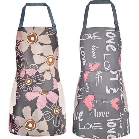 Lot de 2 tabliers floraux avec poche, tabliers de cuisine imperméables et réglables pour la cuisine, le jardinage et le salon (1/5)