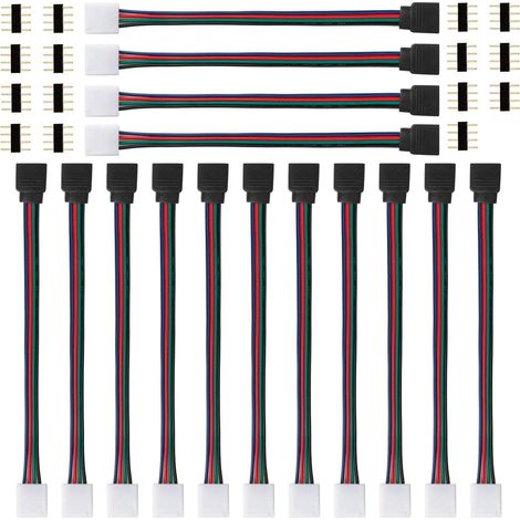 15 Pièces Connecteur LED Strip 4 Broches RGB 5050 - Pour Ruban LED SMD 5050/3528/2835, Contrôleur LED, Connecteur Rapide Sans Soudure, 17cm Long (1/5)