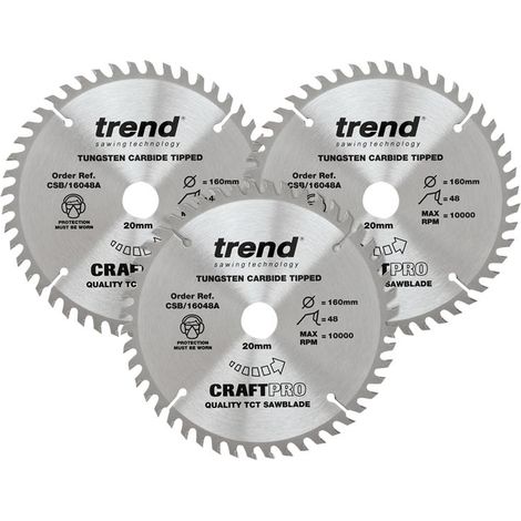 Trend CSB/160/3PK Plunge Saw Blades 160 x 20mm 48T Festool TS55 Scheppach PL55 (1/5)