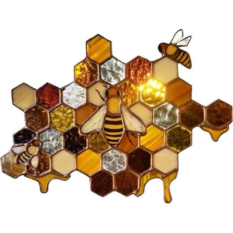 3 pièces abat-jour soleil, pendentif en verre teinté nid d'abeille, décor suspendu coloré pour fenêtre, mur ou jardin (1/5)