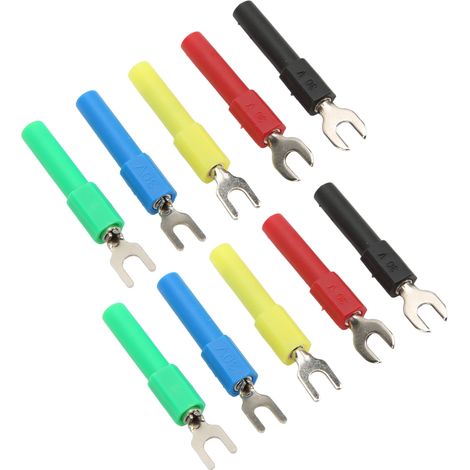 Lot de 10 connecteurs en U pour fils, prise arrière 4 mm, 5 couleurs, pour multimètres et applications électroniques. (1/5)