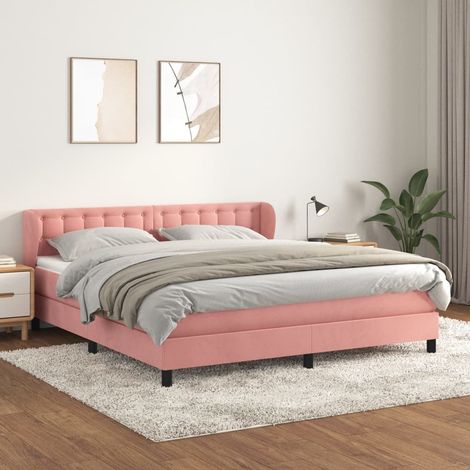 Lit double Lit à sommier tapissier avec matelas Lit Adulte Rose 180x200 cm Velours BVM13189 (1/5)