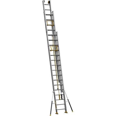 Centaure – Échelle coulissante 3 plans à corde 5m75 – 3x20 barreaux – Montants en aluminium surdimensionnés – Coulissement optimal par glissières (1/5)
