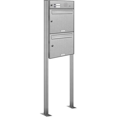 2er V2A Edelstahl Briefkasten Standanlage Freistehend mit Klingel (1/5)