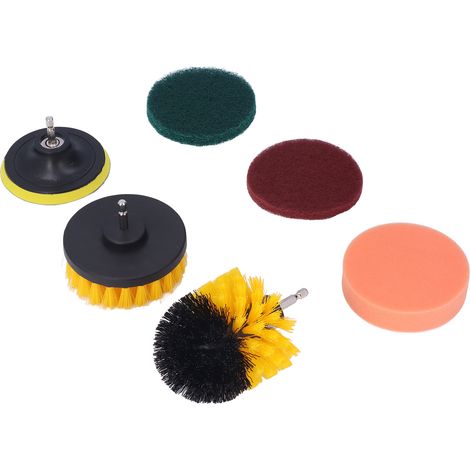 Ensemble de 6 brosses de nettoyage pour perceuse électrique, connecteur hexagonal 1/4 pouce, outils de nettoyage en matériau PP, adaptés aux véhicules et aux maisons. (1/5)