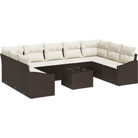 Ensemble de canapé de jardin en rotin polyéthylène marron et beige (1/5)