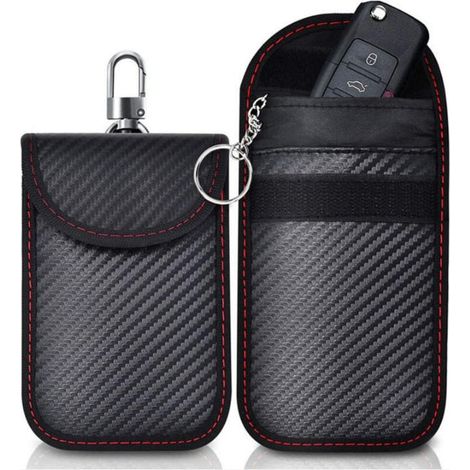 Etui Anti RFID Clé Voiture Signal Blocage Faraday Pochette Sac, Lot de 2 Pochettes Blocage Signal RFID pour Clé Voiture, Étui de Protection Anti RFID en Fibre de Carbone (1/4)
