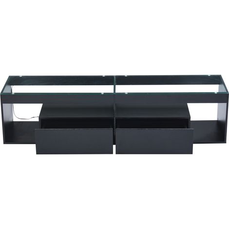 Mobile TV LED nero lucido con 2 cassetti e vetro temperato 180x40x46 cm per TV fino a 70" MODENUIT (1/5)