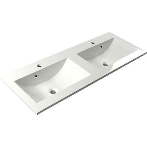 Sapho Yukon - Lavabo doble sobre encimera, 120x45 cm, con 2 orificios para grifos, blanco YU120