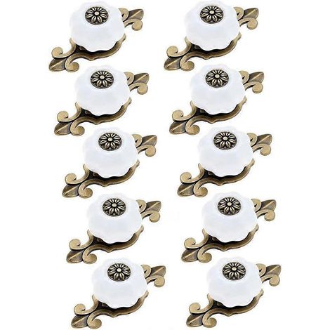 Set mit 10 (weißen) Keramik-Schrankknöpfen, farbiger Griff