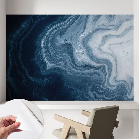 Papier peint autocollant décoratif à motifs pour salon chambre et bureau Tapete adhésif pour décoration Vagues bleues 104x70 cm (1/5)