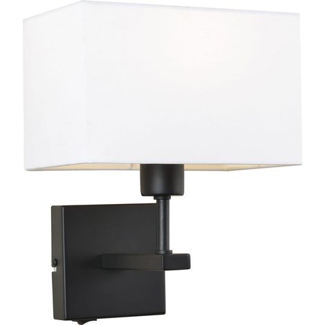 Italux Norte - Lampada da Comodino Moderna Nera Opaca 1 Luce con Paralume Rettangolare Bianco, E27