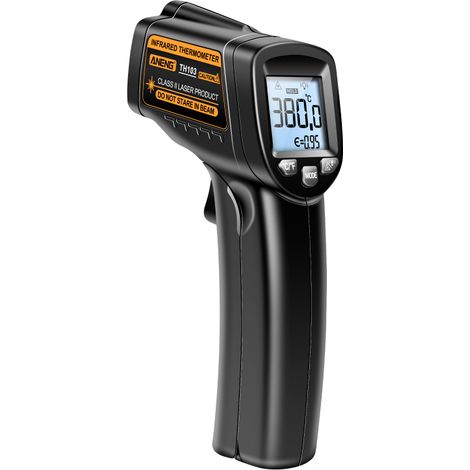 Thermomètre infrarouge sans contact - 20 °C à 380 °C - Écran couleur rétroéclairé (haute précision)