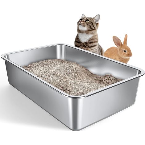 Extra Large Thick Stainless Steel Litter Tray Easy Clean Rustproof Odor Free with High Walls for Cats and Rabbits (1/5)