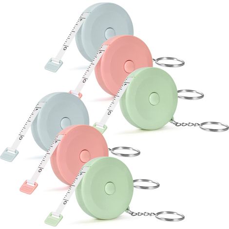 Lot de 6 mètres-ruban à mesurer - 200 cm - Double face - Avec anneau porte-clés - Rétractable - Pour la taille, les vêtements, la taille de la poitrine, la circonférence de la tête, la longueur (1/5)
