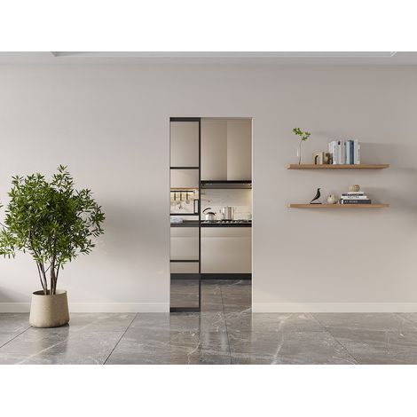 Porte coulissante avec système à galandage - aluminium et verre trempé transparent - H205 x L73 cm - SINCA II (1/2)