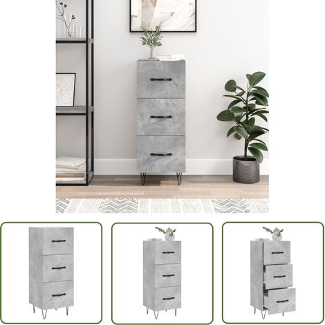 The Living Store Buffet Gris béton 34,5x34x90 cm Bois d'ingénierie - Buffet Design Moderne - Meuble Rangement Gris - Commode Tiroir - Mobilier Salon - Meuble Entrée (1/5)