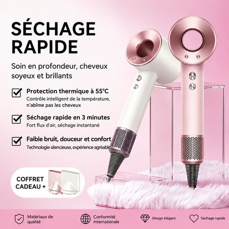 Sèche-Cheveux Sans Pales 1600W Moteur DC 220V Air Chaud et Froid Silencieux 45-50 dB Poignée Fixe H016 – Livraison gratuite (1/5)