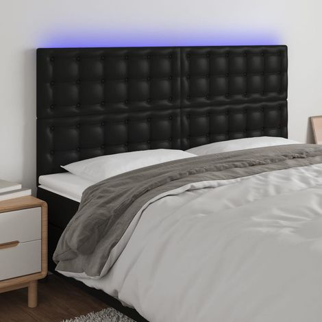 Tête de lit à LED,Panneau de lit,Pour Lit adulte,Décoration murale Noir 180x5x118/128 cm Similicuir XZZ718765 (1/5)