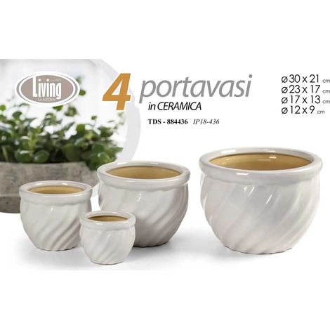 Set 4 portavasi in ceramica bianchi Ø30/23/17/12 cm