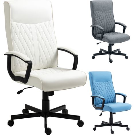 Sedia da ufficio con schienale alto, altezza regolabile e funzione reclinabile, 65x65x102-112,5 cm, bianca, effetto legno.