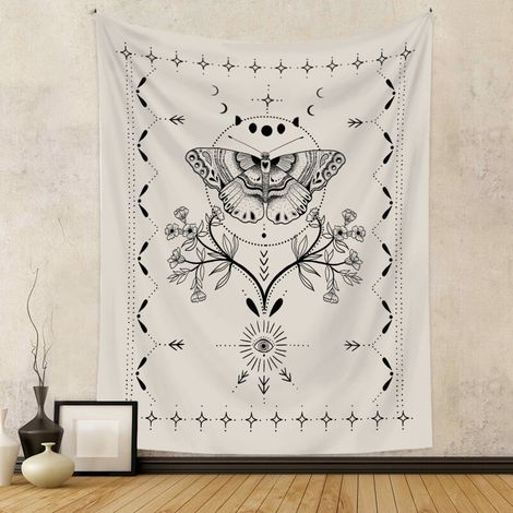 (100x150cm)Tapisserie Noir et Blanc Tapisserie Papillon Tapisserie De Tarot Tapisserie Phase de Lune Tapisserie Tenture Décoration Murale Couverture