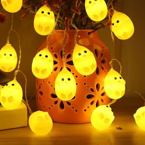 Ghirlanda luminosa a forma di pulcino pasquale, lunga 2 metri, con 10 luci LED, alimentata a batteria.
