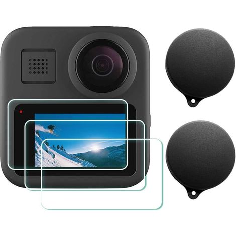 Protector de pantalla para GoPro Max LCD + tapa de lente, vidrio templado de 0,3 mm, dureza 9H - [Paquete de 3+2]