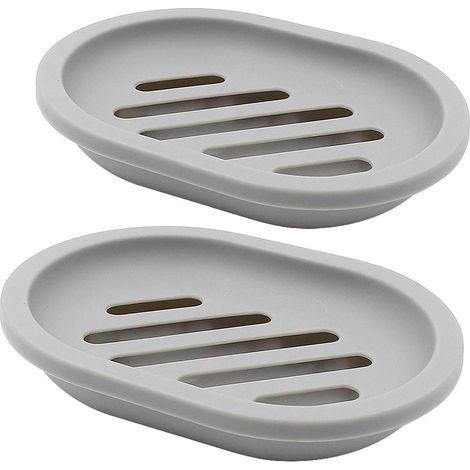 Set di 2 portasapone con scolapiatti, supporto e contenitore per sapone, facili da pulire, asciugano, impediscono al sapone di gocciolare (grigio) (1/5)