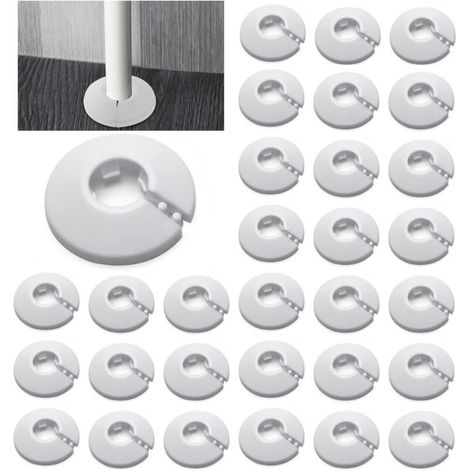 Lot de 30 rosettes simples pour tuyau de chauffage, cache-tuyau, rosace de recouvrement, pour radiateurs, blanc (22 mm)