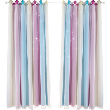 Rideaux occultants double couche à motif étoiles ajourées dégradé simple (2 pièces) pour chambre et salon. (1/5)