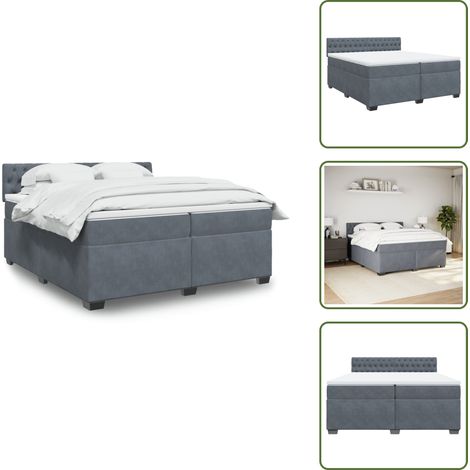 The Living Store Sommier à lattes de lit et matelas Gris foncé 200x200cm Velours - Lit Double - Lit Plateforme - Matelas À Ressorts Ensachés - Tête De Lit Ajustable - Surmatelas (1/5)
