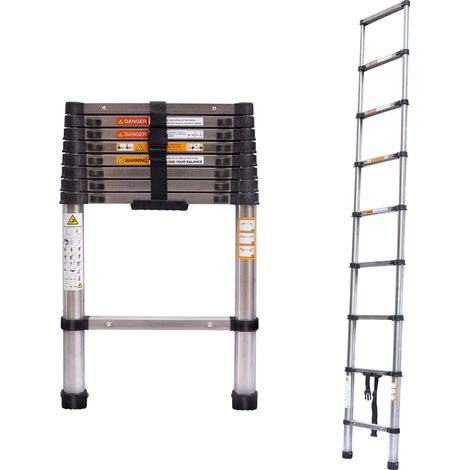 2.6M Telescopic Extension Ladder, Multi-Purpose Folding Telescoping Ladder, Heavy Duty Stainless Steel Portable Retractable Loft Ladder for Roof Work, Window Cleaning, Indoor Decorating (1/5)