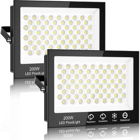 2 Pack 200W 20000LM 272 LED Cool White 6500K Outdoor Spotlight IP65 Waterproof for Garden, Garage, Yard, Driveway, Gates, Hallway (1/5)
