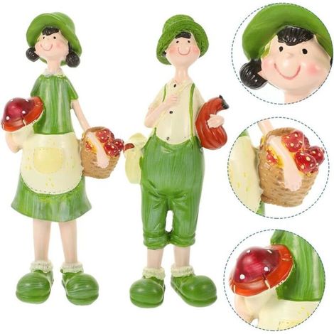 Ensemble de statues en résine faites à la main, ornements de jardin pastoraux garçon et fille, taille : 8x5x20cm (1/4)