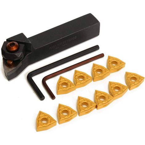 Porte-outil de Tournage de Tour à Plaquettes Indexables 16X100mm avec 10 Plaquettes WWLNR1616H08 & WNMG0804 Plaquettes 111100